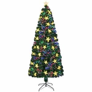 Albero di Natale in Fibra Ottica Pre-Illuminato da 2,13 m con Grandi Stelle, Abete Verde Pieno con Supporto in Metallo, Albero di Natale Artificiale - Product Image 4