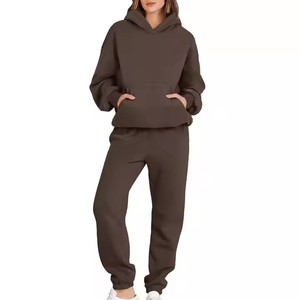 Ensemble de survêtement à capuche pour femme, couleur unie, manches longues, coupe ample, sweat-shirt, pantalon de jogging à taille élastique, tenue décontractée pour l'automne - Product Image 2
