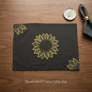 Handcrafted Cotton Table Mat Set Sunflower Design Durable Washable Reusable Dining Kitchen Decor Eco Friendly Quality <b>Placemats</b>. - Product Image 1