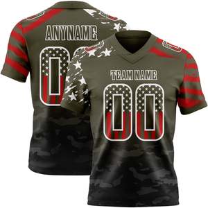 Maillot de football américain personnalisé col en V manches courtes imprimé par transfert thermique camouflage vert noir anti-humidité nom de l'équipe devant 100% - Product Image 1