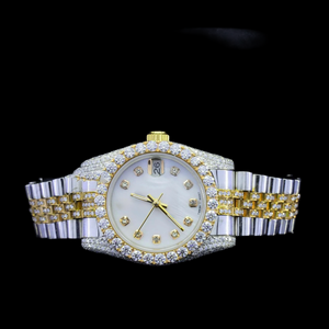 Reloj de Hombre de Colección con Esfera Blanca Hecha a Mano, Bisel Redondo con Incrustaciones de Diamantes Moissanite, Correa de Acero Inoxidable de Dos Tonos de Primera Calidad - Product Image 2