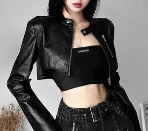 Veste à capuche personnalisable pour femme, en cuir PU, décontractée, séchage rapide, courte, élégante, vente en gros - Product Image 1