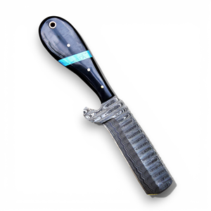 Cuchillo de acero de Damasco forjado a mano con patrón de escalera, estilo vaquero occidental, para caza y camping, con mango ergonómico personalizado, Skinner, ODM, OEM - Product Image 1