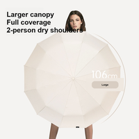 Parapluie pliant automatique à trois sections, 108 cm, 12K, à double nervure, noir enduit, avec logo personnalisé, idéal pour adultes, voyages et cadeaux d'entreprise – Vente directe usine