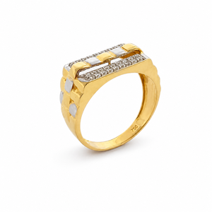 <b>Mens</b> 18KT Yellow Gold Two Tone Micro Pave Cubic Zirconia Statement <b>Ring</b> Geometric Bar Design Polished Wedding Party Gift - Product Image 2