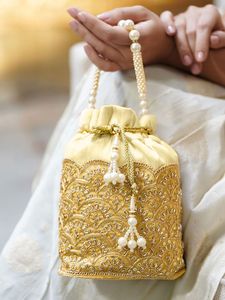 Super Quality Handmade Eco-Friendly Vintage Cotton Embroidery Women Embroidered Potli Drawstring <b>Bag</b> Designer Clutch Festivals - Product Image 1