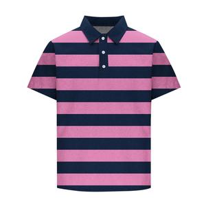 Men's Striped Short Sleeve Polo Shirt Casual Regular Fit Button <b>Down</b> Breathable Polyester Spandex Comfortable Pullover Tops - Product Image 3