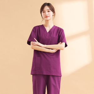 Ensemble de blouses chirurgicales pour femmes, en coton Dobby, à manches courtes, haut et pantalon, vêtements de travail pour médecins en salle d'opération - Product Image 1