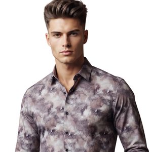 Smoky Purple Mens Abstract Printed <b>Long</b> Sleeve Shirt Button Down Casual Slim Fit Fashion <b>Dress</b> Shirt Custom Apparel Manufacturer - Product Image 3