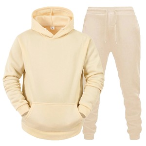 Unisex <b>Yellow</b> Hooded <b>Tracksuit</b> Full Sleeve Solid Color Casual Wear Autumn Breathable Regular Fit Adults 100% Cotton - Product Image 3