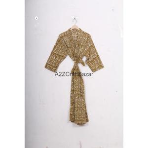 Kimono de Algodón Hecho a Mano con Estampado Floral, Ligero, para Verano, Spa, Baño, Estilo Casual, Largo hasta la Rodilla, para Dormir, Playa, Bikini - Product Image 4