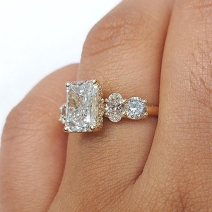Gold Lab Grown Diamond IGI Certified Female Ring F Color Yellow 3CT Radiant Cut VS1 9KT 3GM 1CT Side Diamond Lab Grown Diamond - Product Image 3