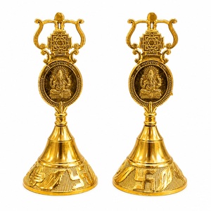 Handcrafted Pure <b>Brass</b> Two-Tone Eco-friendly Pooja <b>Bell</b> Morpankh Design Modern Gold Silver Polish Festival Prayer Ghanti Home - Product Image 6