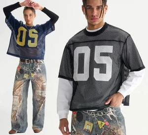 Camiseta de malla hueca con estampado de letras para hombre, estilo urbano, personalizada, OEM/ODM, de fabricante - Product Image 1