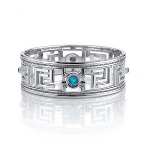 Brazalete de Plata de Ley 925 con Ópalo de Fuego Azul, Joyería Fina de Lujo, Brazalete con Piedra de Nacimiento para Mujer - Product Image 4