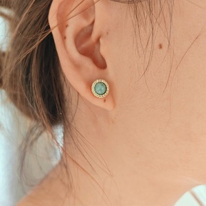 925 Sterling <b>Silver</b> Gold Larimar Bohemian Style <b>Stud</b> Earrings Natural Bezel Set CZ Pave Birthstone Healing Crystal Wedding Party - Product Image 3