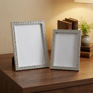 Rectangular Agate Quartz Photo <b>Frame</b> with Sparkling Rhinestone Border Tabletop Display Vertical Orientation Photo <b>Frame</b> - Product Image 3