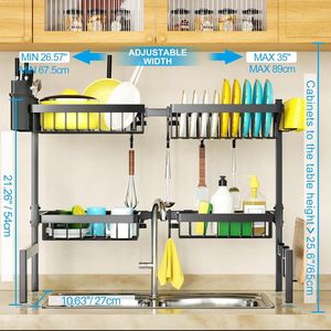 Scolapiatti da cucina grande da 67,5 cm a 89 cm, a 4 cestelli e 2 livelli, estensibile e regolabile, salvaspazio, accessorio da cucina - Product Image 2