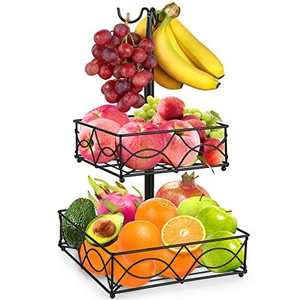 Support rectangulaire en métal à 2 niveaux pour bananes, panier de rangement pour fruits, panier à fruits pour comptoir - Product Image 1