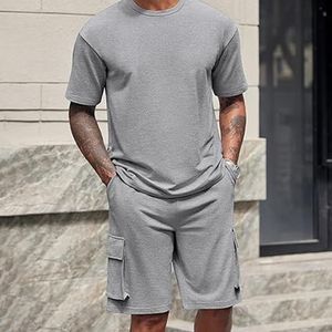 Men Casual <b>Set</b> Manufacturer 2 Piece 220 GSM Cotton T Shirt Cargo Shorts Oversized OEM ODM Bulk Supply - Product Image 2