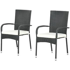 Cream White <b>Stackable</b> Rattan <b>Outdoor</b> Dining <b>Chair</b> with Comfortable Cushions for Patio Use - Product Image 1