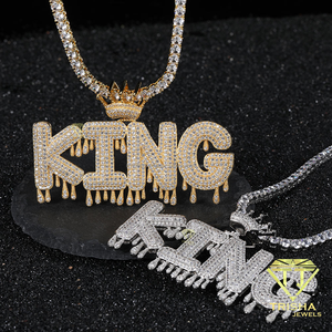 Collier Pendentif Roi Sertie de Pierres Style Hip Hop Streetwear pour Hommes, Design Couronne Goutte d'Eau, Chaîne Personnalisée - Product Image 5