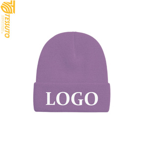 Bonnet unisexe en acrylique personnalisé avec logo, bonnets d'hiver tricotés brodés, bonnets unis à revers, fournisseur direct d'usine - Product Image 1