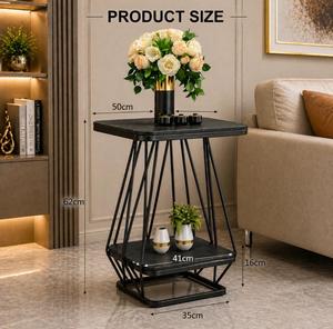 Modern <b>Square</b> Metal <b>Side</b> <b>Table</b> With Lower Shelf For Living Room Indoor Furniture Decoration - Product Image 3
