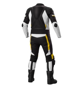 Combinaison en cuir pour moto noire, blanche et jaune, une pièce, équipement de course sur route, protections, pour les jours de piste, cuir pour motards, sur mesure - Product Image 4