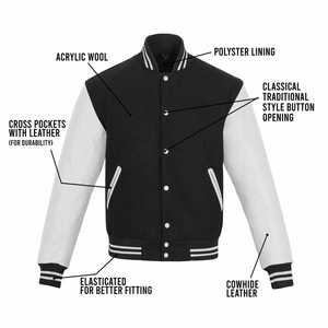 Wholesale Blank <b>Varsity</b> <b>Jacket</b> Custom Embroidery Patch Letterman <b>Jacket</b> <b>Men</b> Streetwear Wool <b>Bomber</b> Baseball with Contrast Sleeve - Product Image 1