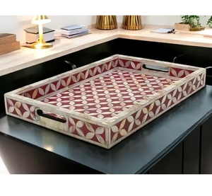 Bandeja con Incrustaciones de Hueso Color Rojo Real para Servir Alimentos, Café y Té, Bandeja Decorativa Personalizada, Artículo Decorativo Más Vendido - Product Image 1