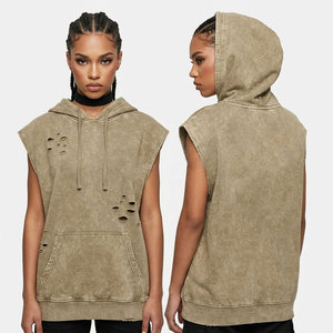 Directo de Fábrica: Sudaderas sin Mangas con Capucha para Mujer, Estilo Vintage con Lavado Ácido, Lisas, para Verano, Estilo Casual y Gimnasio - Product Image 1
