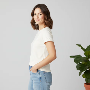 T-shirt à manches courtes col rond pour femme, couleur unie, coupe classique, décontracté, 100% coton jersey respirant, toutes saisons - Product Image 5