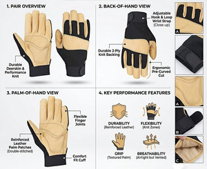 Gants de travail en cuir de chèvre de qualité supérieure, durables, pour la construction et la mécanique, paume rembourrée pour résistance aux vibrations, antidérapants - Product Image 6