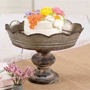 Rustic Galvanized Metal CakeStand Pedestal Vintage Scalloped Edge Dessert Display Holder for Wedding Party Home Decor <b>Cake</b> <b>Stand</b> - Product Image 1
