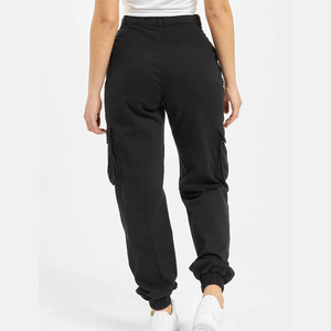 Pantalon cargo noir taille haute pour femme, coupe ample, longueur intégrale, couleur unie, décontracté, en toile de coton respirante avec poches, idéal pour le printemps - Product Image 3