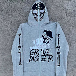 Mens Skeleton Graphic Full <b>Zip</b> Hoodie Y2K Streetwear Skull Print Hooded Sweatshirt Oversized Cotton Fleece <b>Zip</b> <b>Up</b> <b>Jacket</b> - Product Image 5