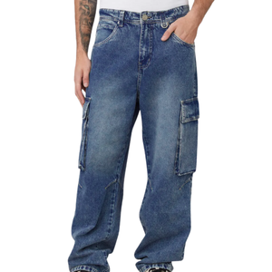 Men's Washed Denim Cargo Jeans Mid Waist Loose Casual <b>Boot</b> Cut Long Versatile Outdoor Denim <b>Pants</b> For Men - Product Image 4