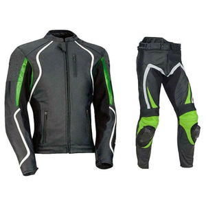 Combinaison de moto en cuir respirante et imperméable, style Kawasaki Ninja, noire et verte, imprimée, coupe-vent, grande taille, personnalisable, été/hiver - Product Image 1