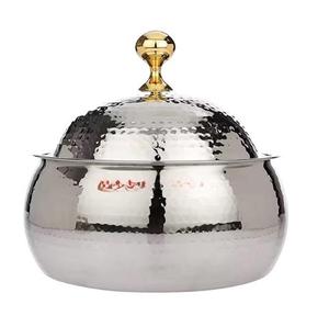 Decorative Silver Conical <b>Lid</b> Food Warmer with Wooden Base Crisscross Pattern Elegant Casserole <b>Pot</b> Kitchenware Home Decor - Product Image 1