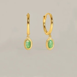 Pendientes de Aro con Ópalo Verde Oscuro - Pendientes Colgantes con Engaste de Plata de Ley 925, Joyería de Piedra Preciosa Lisa de Forma Ovalada, Regalo para Ella - Product Image 3