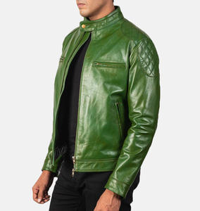 Blouson en cuir unisexe pour l'hiver, style motard, coupe slim, col montant, fermeture éclair sur le devant, logo, en denim décontracté et tendance - Product Image 2