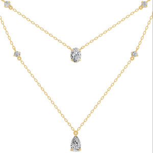 Collar Delicado de Varias Capas con Diamantes Cultivados en Laboratorio, Corte Pera, Ovalado y Redondo, Oro Sólido de 18K, Incoloro, VVS, Colgante Minimalista con Múltiples Piedras - Product Image 1