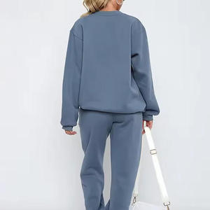 Conjunto de Sudadera Oversize Azul de Forro Polar para Mujer, Manga Larga, Cuello Redondo, Color Sólido, Casual, Unisex, para Otoño - Product Image 3