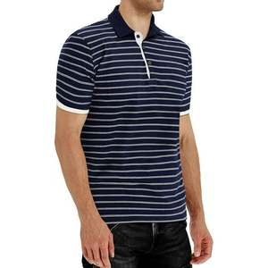 Camisas Polo a Rayas para Hombre, Diseño Casual y Ajustado, 50% Algodón/50% Poliéster, 220 GSM, con Logotipo Personalizado de Marca, Venta al Por Mayor OEM - Product Image 3