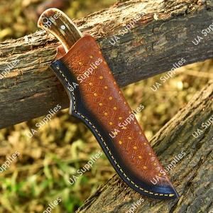Cuchillo de Caza y Supervivencia de Hoja Fija de Acero de Damasco Personalizable con Cuerno de Ciervo, Funda de Cuero, Venta al por Mayor, Cuchillos EDC - Product Image 3