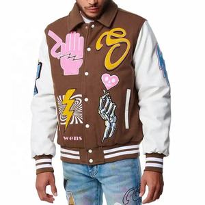 Custom <b>Vintage</b> Applique Canvas Patch Logo Winter Wool/Leather Embroidery Stand Collar <b>Varsity</b> Bomber Letterman <b>Jacket</b> for Men - Product Image 6