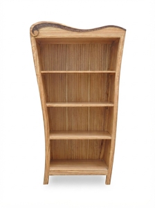 Solid Wood Curved Bookcase Floor Standing Storage <b>Shelf</b> Natural Finish Display Cabinet Modern Design 5-<b>Shelf</b> for <b>Bedroom</b> Living - Product Image 1