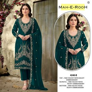 High on Demand Salwar Suit 9000 <b>Velvet</b> with Heavy Embroidered Coding Work Pakistani Suit from Indian Supplier - Product Image 3
