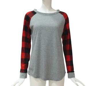 Camiseta Casual de Manga Larga con Cuello Redondo y Estampado a Cuadros Buffalo para Mujer, Mezcla de Algodón, Ropa de Moda Otoño Invierno, Venta al Por Mayor - Product Image 5